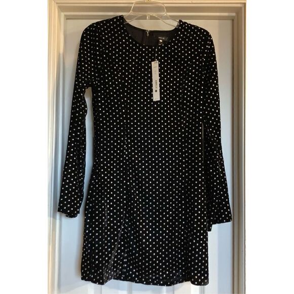 AQUA - NWT - L Sz S Metallic-Dot Velvet Long-Sleeve Mini-Dress. 100% Polyester. - Picture 4 of 13